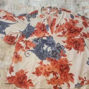 Elegant Floral Women's Blouse in Cream and Orange